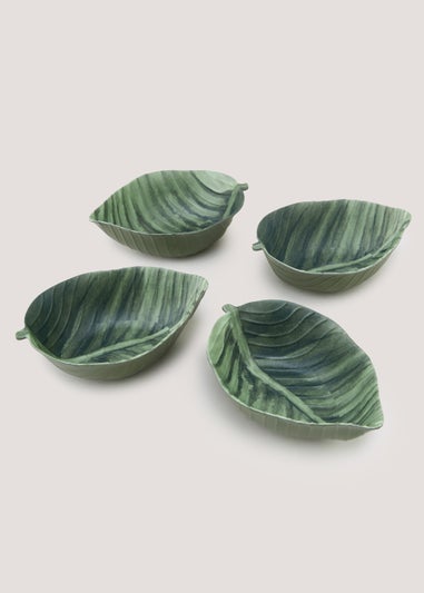 4 Pack Green Leaf Melamine Outdoor Bowls (20cm x 14cm x 6.5cm)