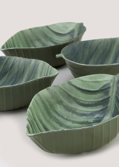 4 Pack Green Leaf Melamine Outdoor Bowls (20cm x 14cm x 6.5cm)