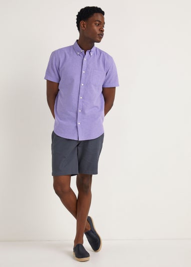 Lilac Linen Blend Short Sleeve Shirt