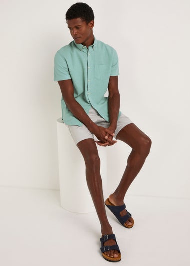 Turquoise Linen Blend Short Sleeve Shirt