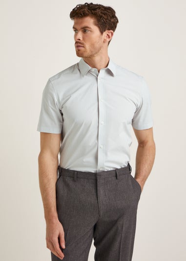 Taylor & Wright Grey Bengal Stripe Regular Fit Short Sleeve Shirt