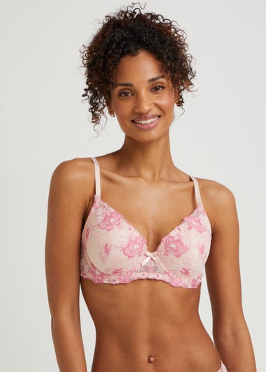 Pink Embroidered Balcony Bra