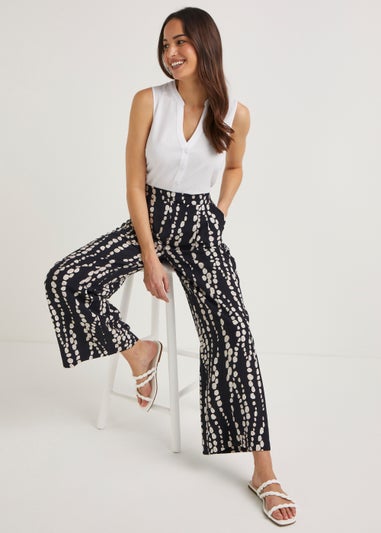 Papaya Petite Black & White Print Wide Leg Trousers