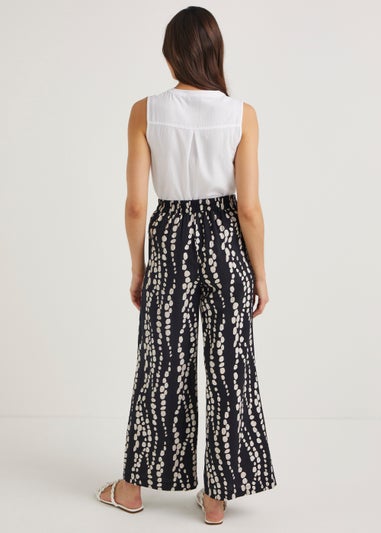 Papaya Petite Black & White Print Wide Leg Trousers