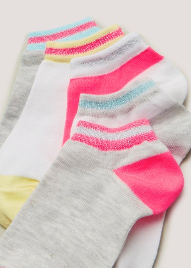 Girls 5 Pack Multicoloured Sports Trainer Socks (Younger 6-Older 5.5)