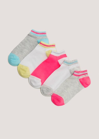 Girls 5 Pack Multicoloured Sports Trainer Socks (Younger 6-Older 5.5)