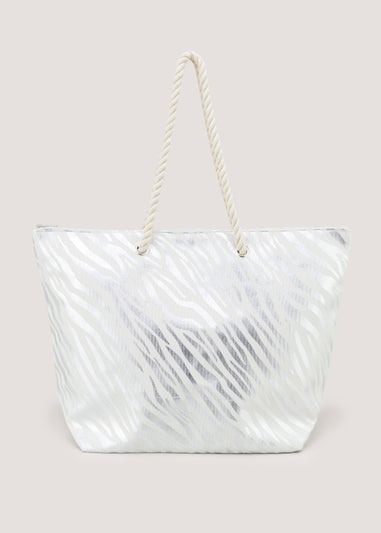 White Foil Print Beach Bag