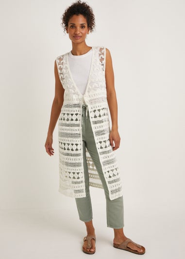 White Crochet Lace Waistcoat Kimono