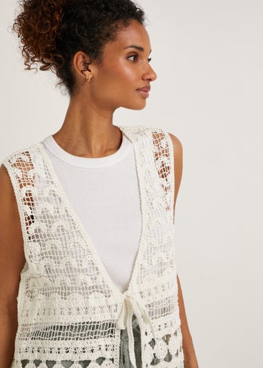 White Crochet Lace Waistcoat Kimono