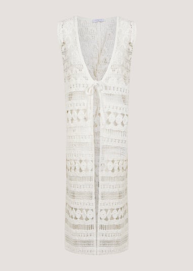 White Crochet Lace Waistcoat Kimono