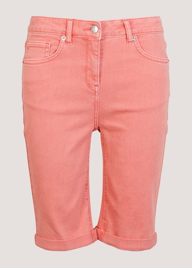 April Coral Denim Knee Length Shorts