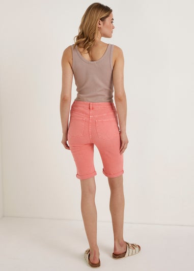 April Coral Denim Knee Length Shorts