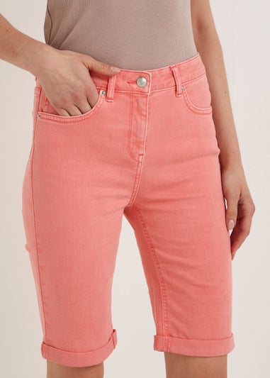 April Coral Denim Knee Length Shorts