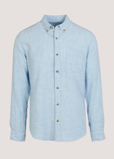 Blue Linen Blend Roll Up Shirt