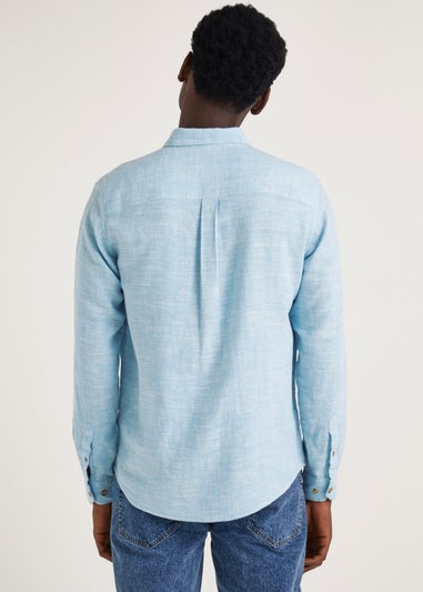 Blue Linen Blend Roll Up Shirt