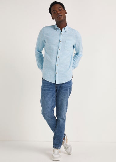 Blue Linen Blend Roll Up Shirt