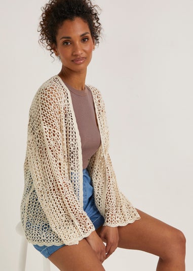 Ecru Crochet Lace Short Kimono