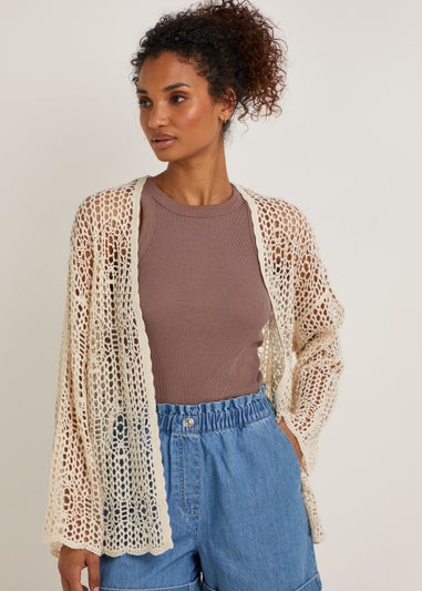 Ecru Crochet Lace Short Kimono