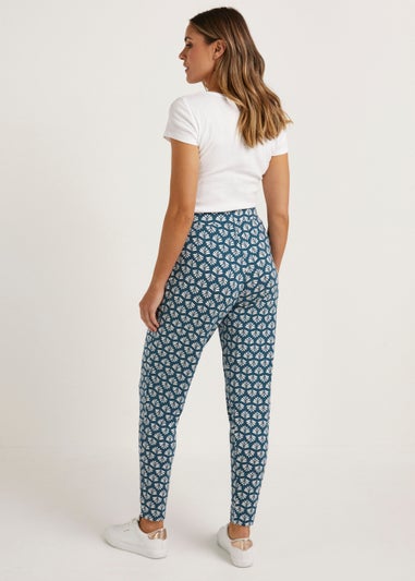 Blue Leaf Print Harem Leggings