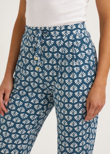 Blue Leaf Print Harem Leggings