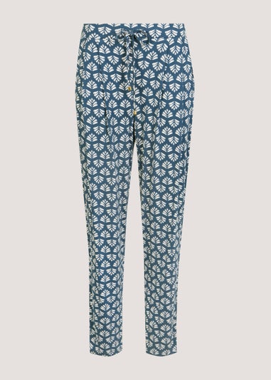 Blue Leaf Print Harem Leggings