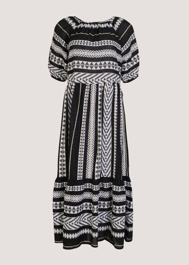 Papaya Petite Black Aztec Jacquard Midaxi Dress