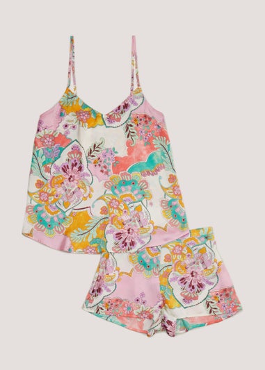 Multicoloured Paisley Satin Cami Short Pyjama Set