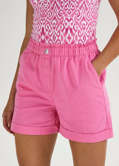 Pink Paperbag Denim Shorts