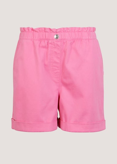 Pink Paperbag Denim Shorts