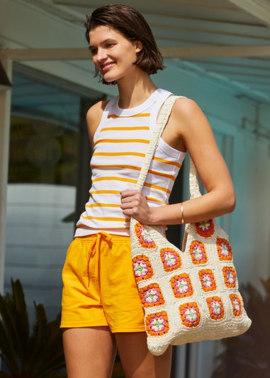 Orange Stripe High Neck Ribbed Vest Top