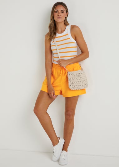 Orange Stripe High Neck Ribbed Vest Top