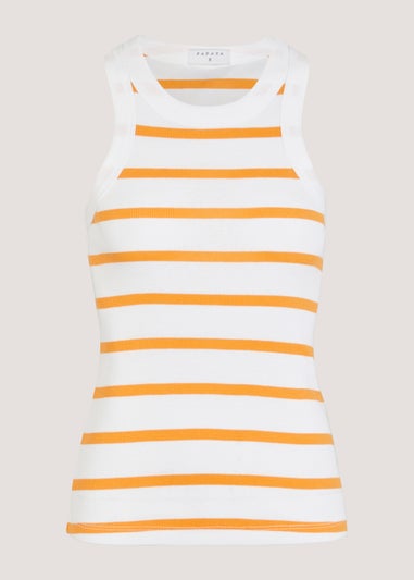 Orange Stripe High Neck Ribbed Vest Top