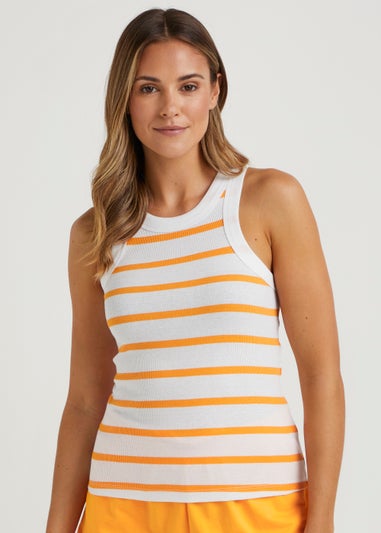 Orange Stripe High Neck Ribbed Vest Top