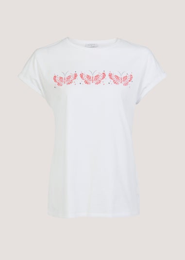 White Butterfly Print T-Shirt