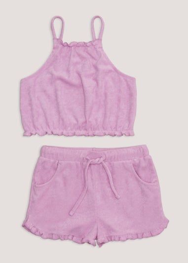 Girls Purple Towelling Cami & Shorts Set (4-13yrs)