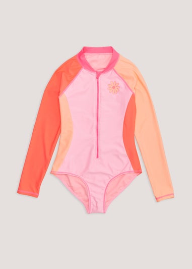 Girls Pink Colour Block Surf Suit (4-13yrs)