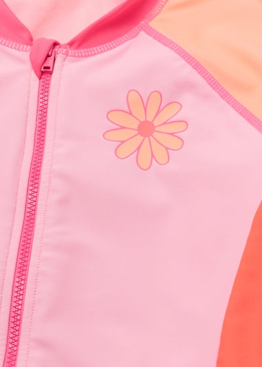 Girls Pink Colour Block Surf Suit (4-13yrs)