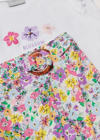 Girls Pink Floral T-Shirt & Skirt Set (4-13yrs)