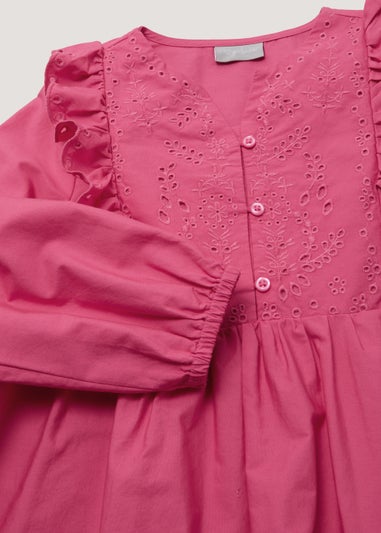 Girls Pink Schiffli Frill Poplin Dress (4-13yrs)