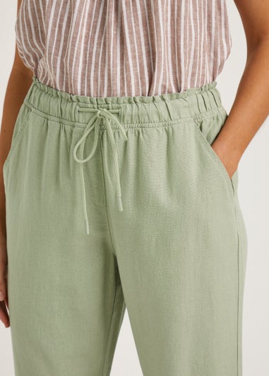 Sage Linen Blend Cropped Trousers