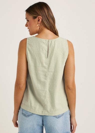 Green Linen Blend Gathered Top