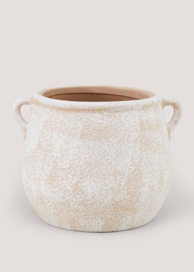 Whitewashed Ceramic Two Handle Vase (17cm x 22cm)