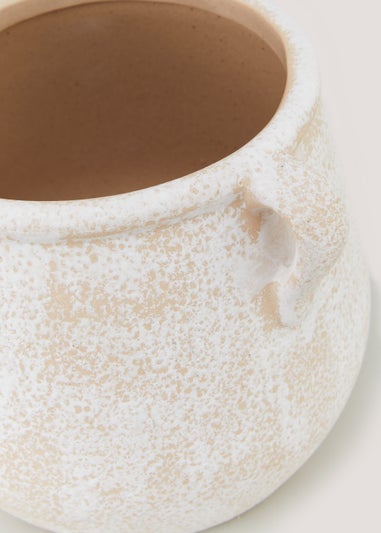Whitewashed Ceramic Two Handle Vase (17cm x 22cm)
