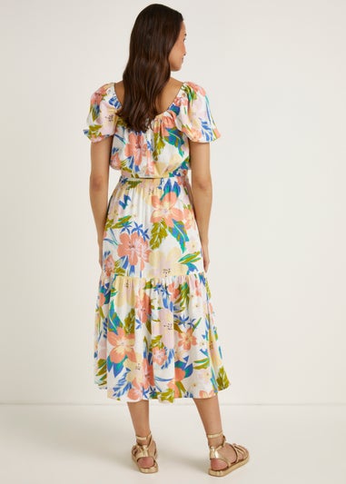 Multicoloured Floral Linen Blend Co-Ord Midi Skirt