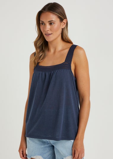 Navy Square Neck Woven Vest Top