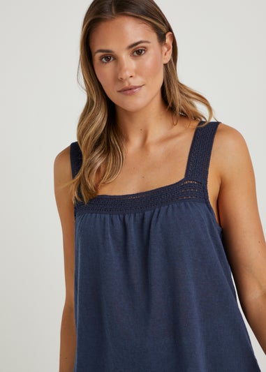 Navy Square Neck Woven Vest Top