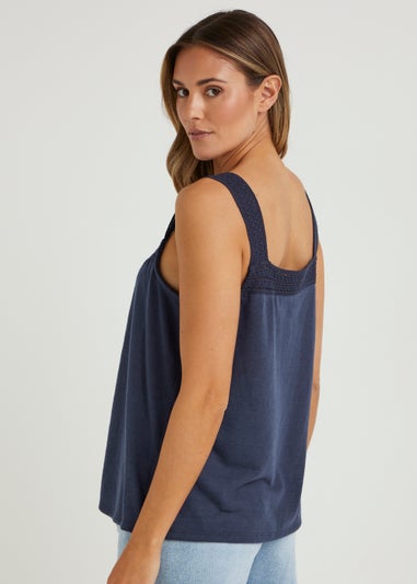 Navy Square Neck Woven Vest Top