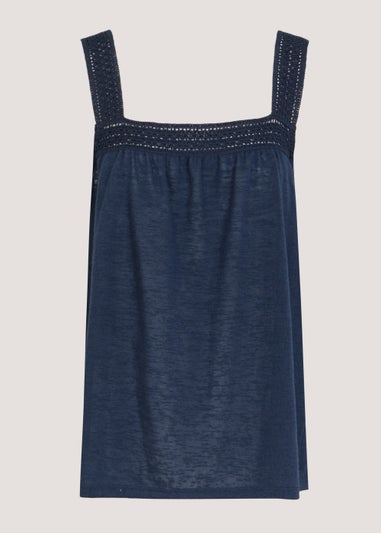 Navy Square Neck Woven Vest Top