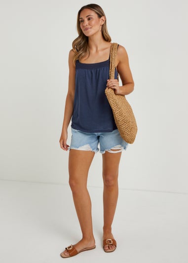 Navy Square Neck Woven Vest Top