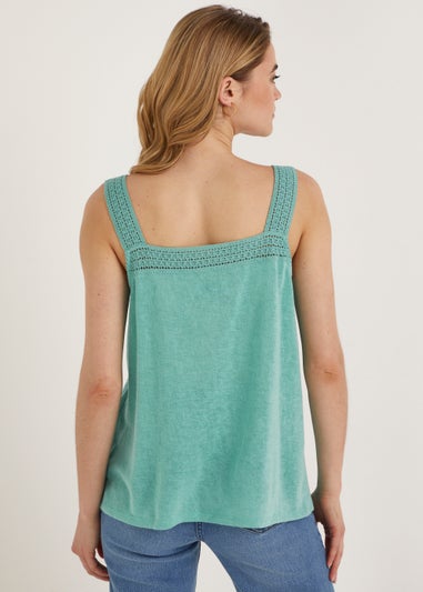 Green Square Neck Woven Vest Top
